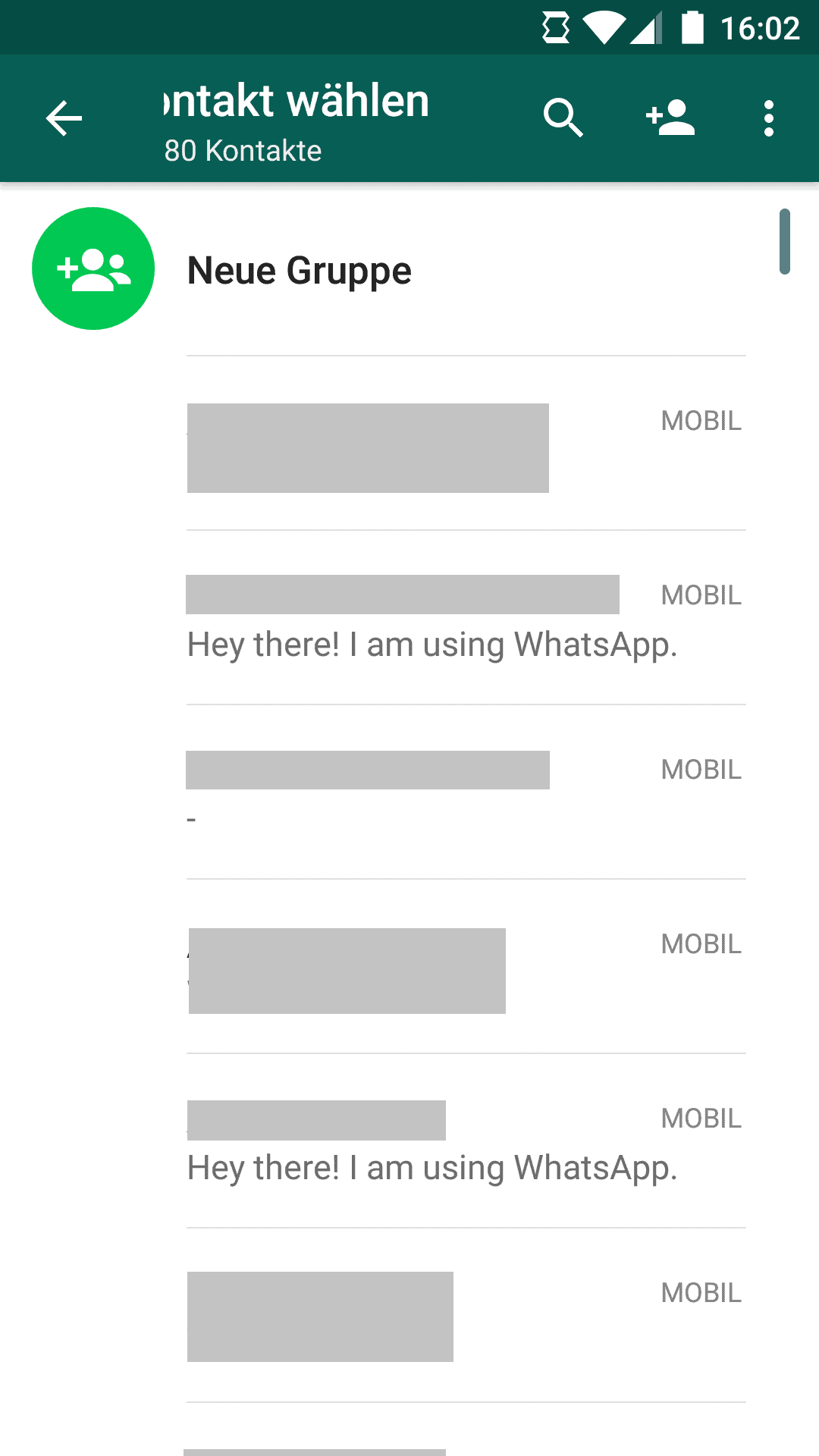 Kontakt auswählen zum WhatsApp Chat starten
