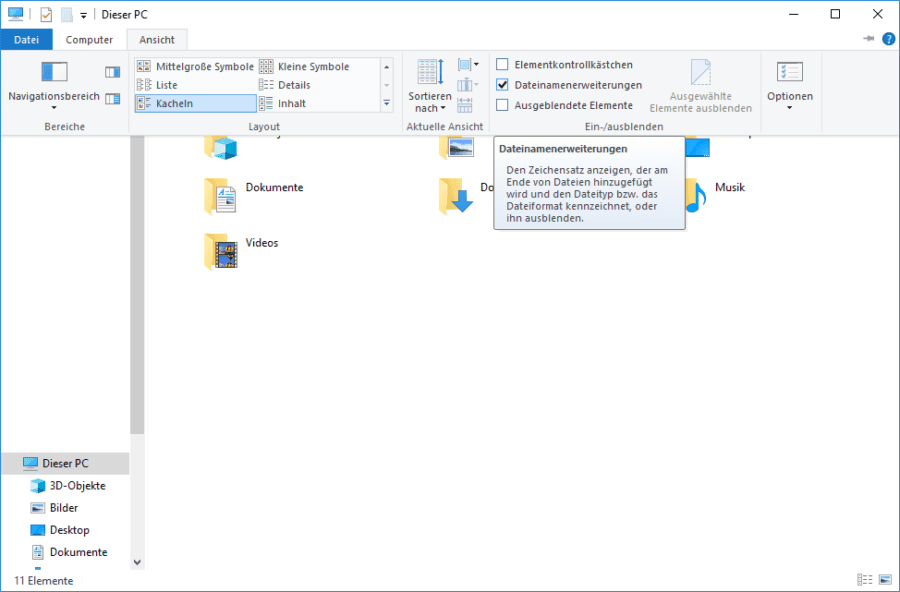 Windows 10 Dateiendungen anzeigen