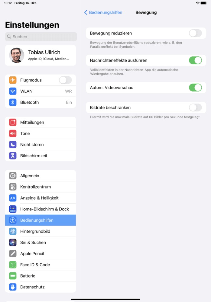 iPad Bildschirm drehen - Bewegung reduzieren