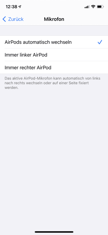 AirPods Mikrofon auf Automatik-Modus