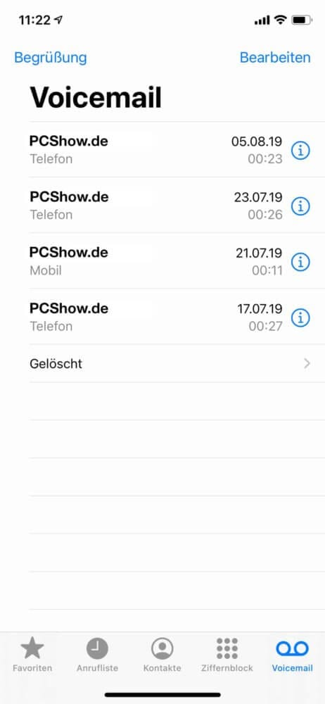 Voicemail Übersicht der Nachrichten