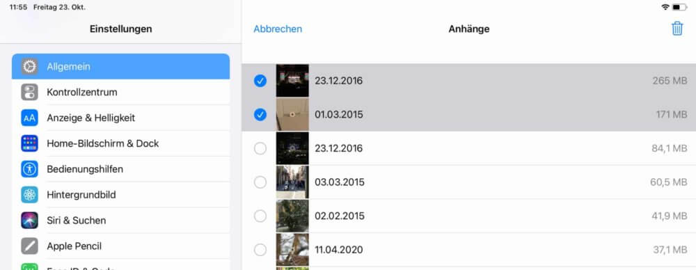 iPad Speicher voll: Große Videos entfernen