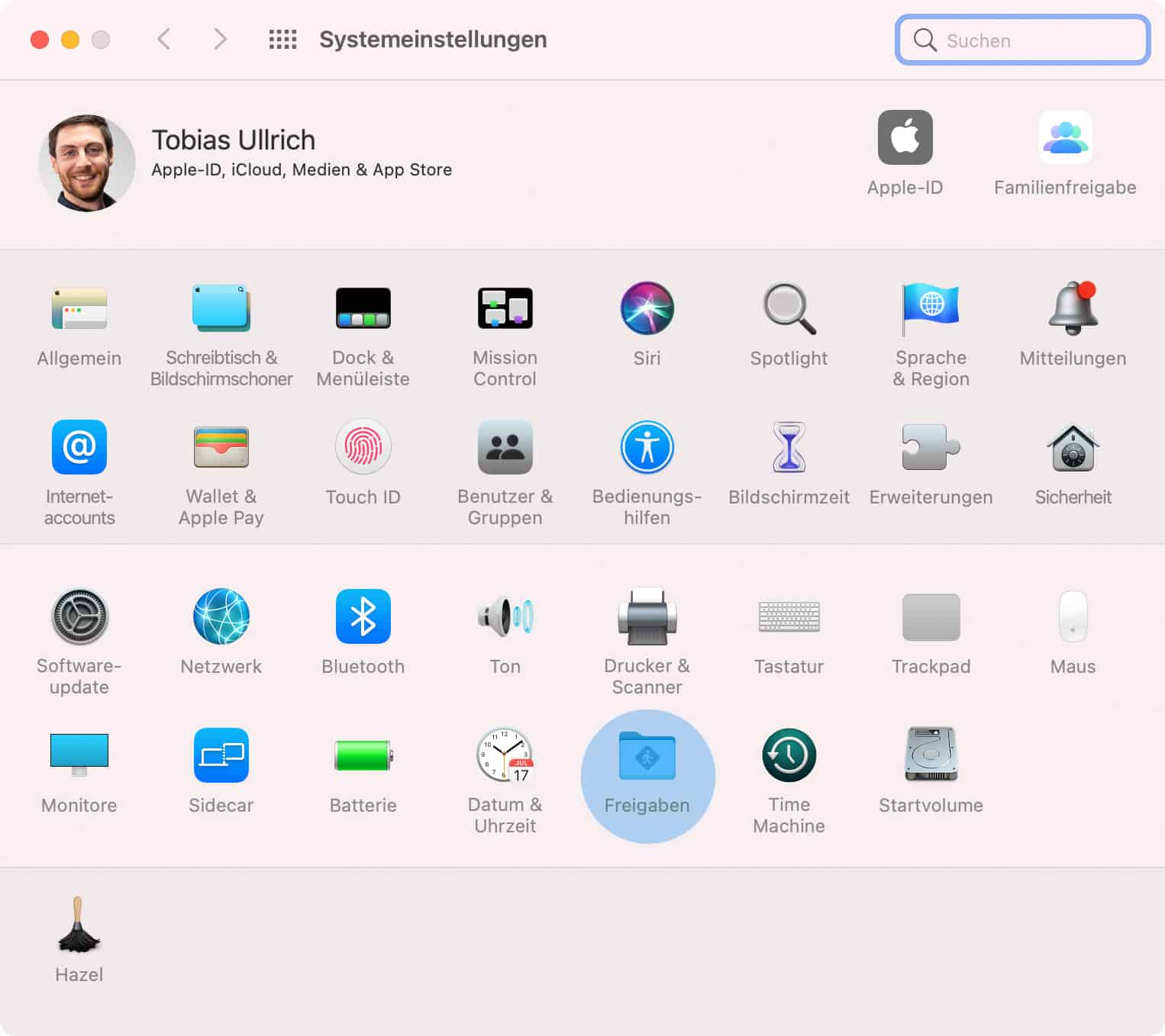 Freigaben öffnen, um den Macbook Namen ändern zu können