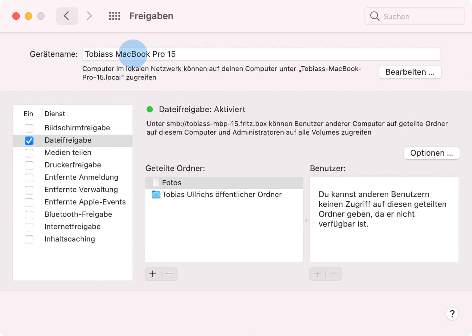 Macbook Name ändern unter Gerätename