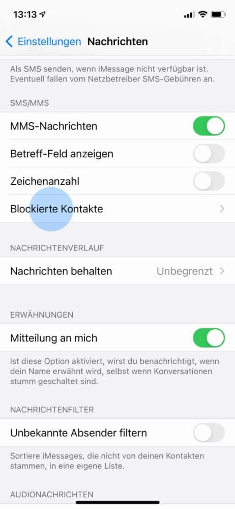 Blockierte Kontakte anzeigen