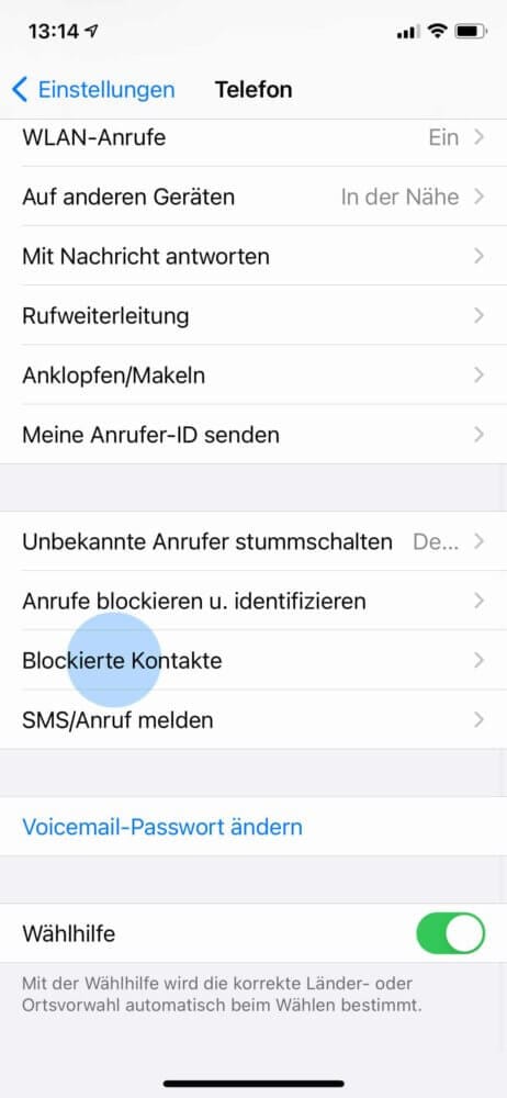 Blockierte Kontakte anzeigen