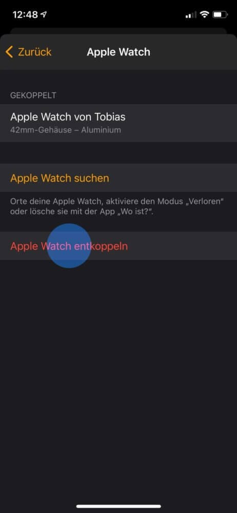 Apple Watch entkoppeln starten