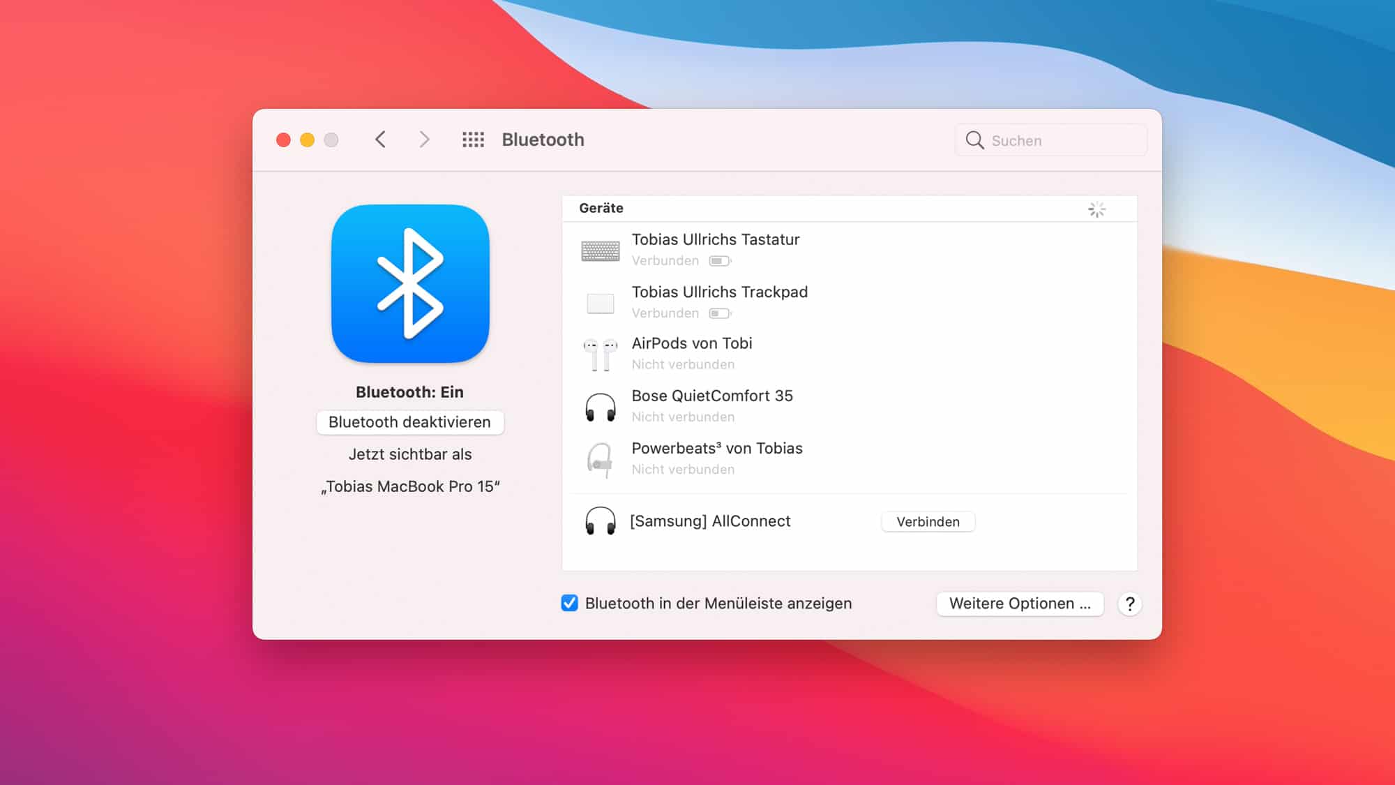 AirPods in den Bluetooth-Einstellungen auswählen