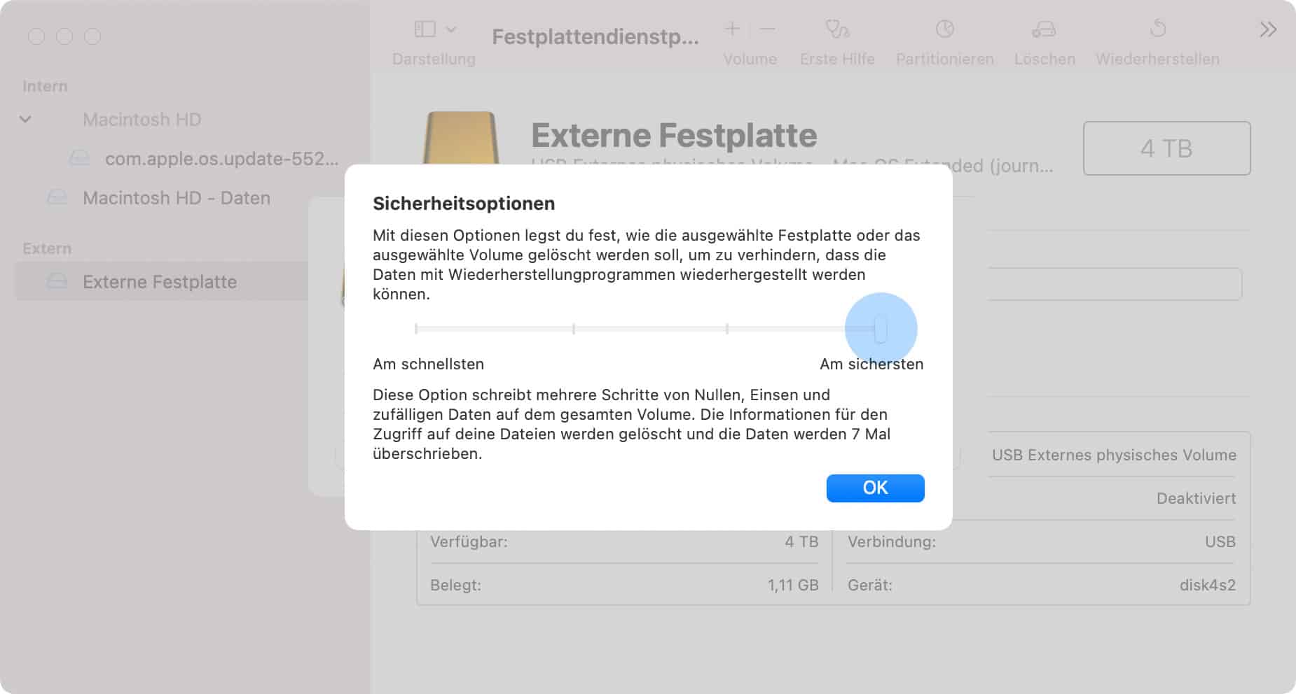MacBook externe Festplatte sicher für den Verkauf formatieren