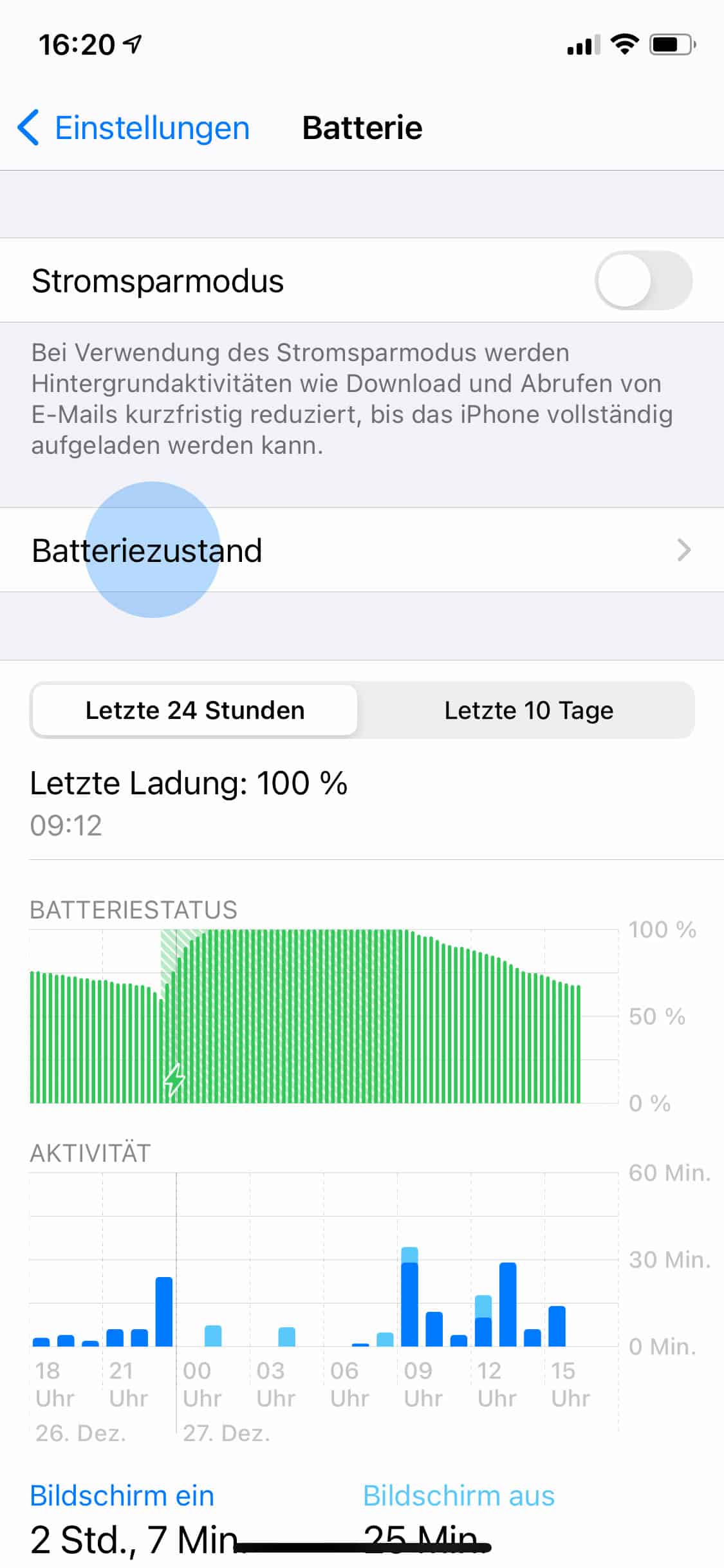 iPhone Batteriezustand auswählen