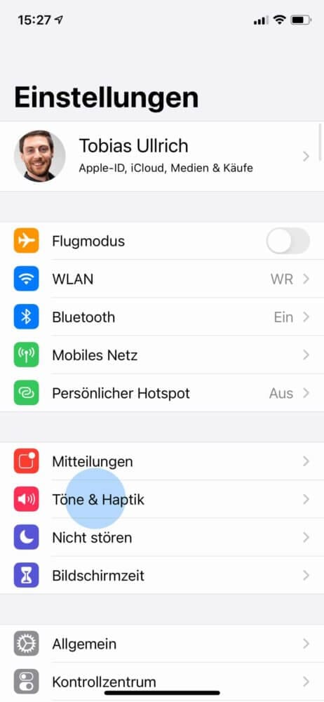 Töne und Haptik in Einstellungen auswählen