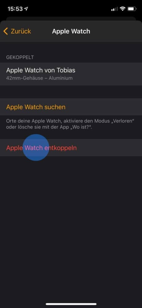 Apple Watch entkoppeln starten
