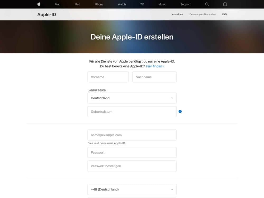 Neue Apple ID erstellen