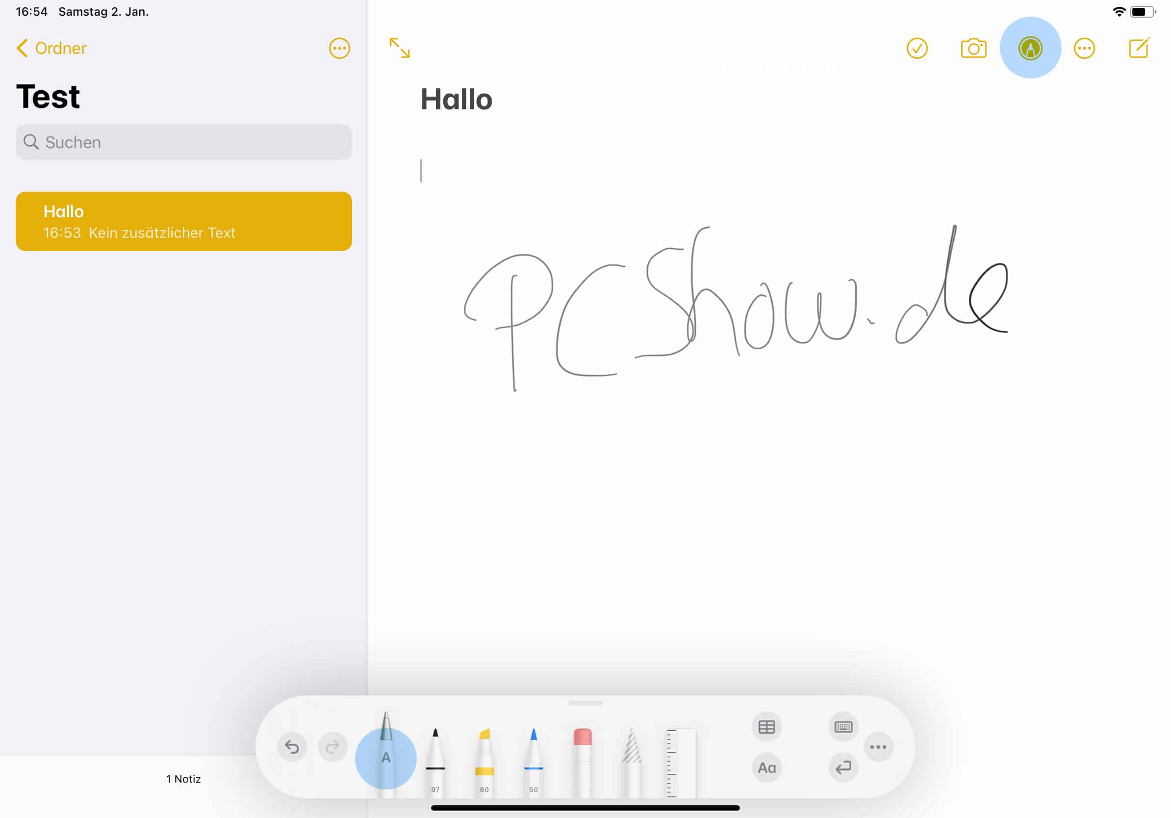 Apple Pencil Schrifterkennung in Notizen App