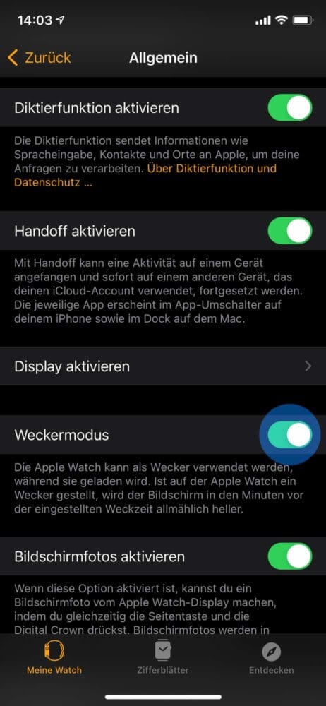 Weckermodus einschalten