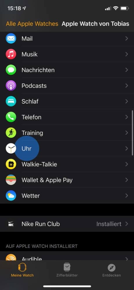 Apple Watch Nachtmodus mit iPhone synchronisieren
