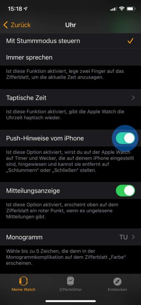 Push Hinweise an Apple Watch senden