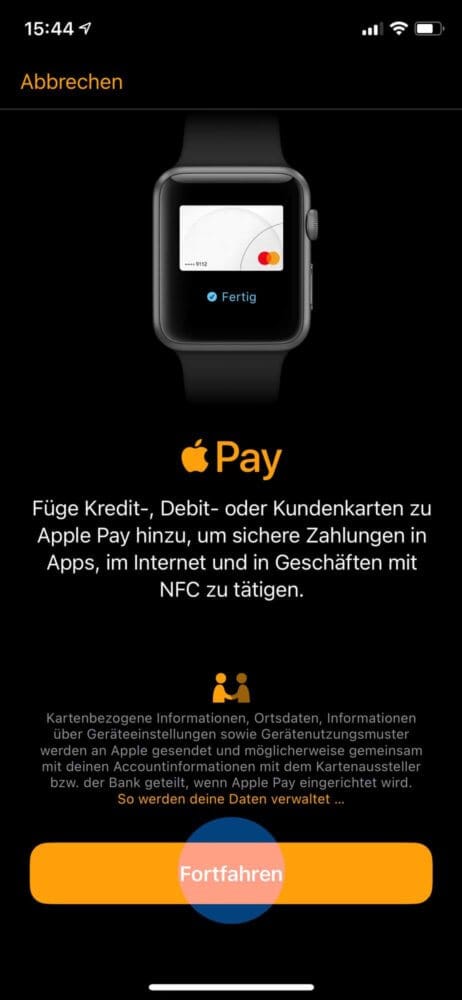 Apple Watch Pay Einrichtung starten