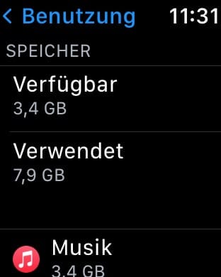 Freien Speicherplatz auf Apple Watch anzeigen