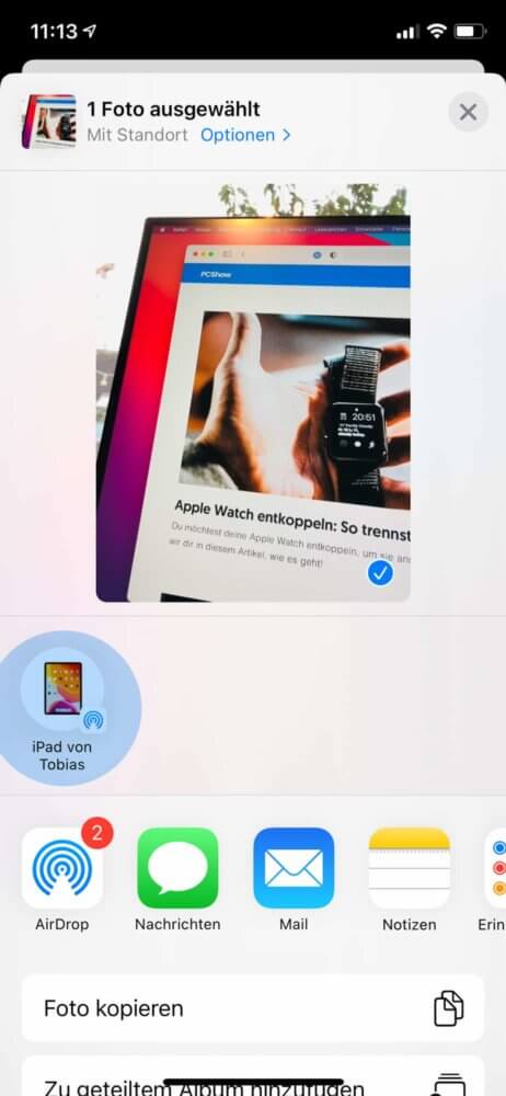Fotos vom iPhone auf iPad übertragen mit AirDrop