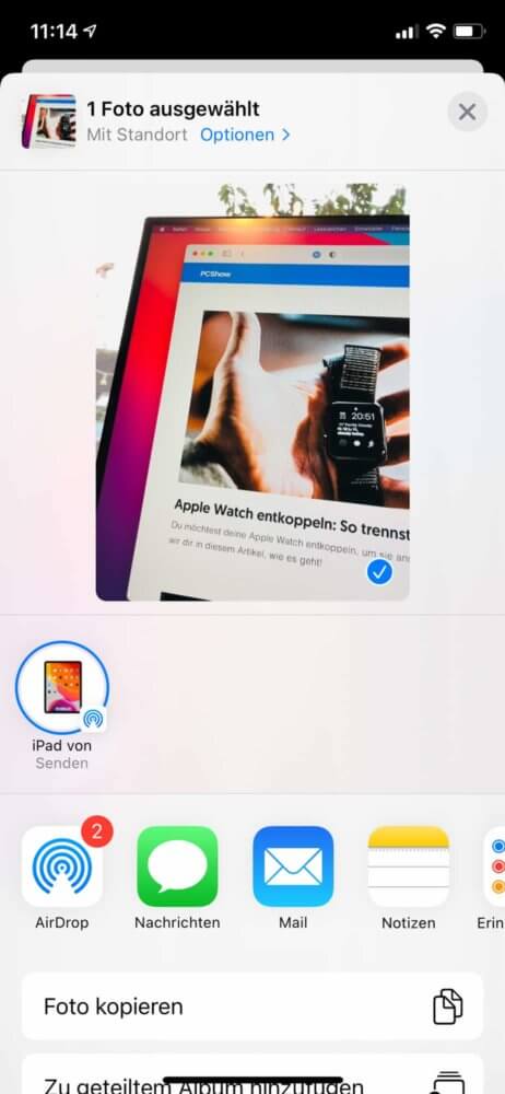 Fotos vom iPhone auf iPad übertragen hat geklappt