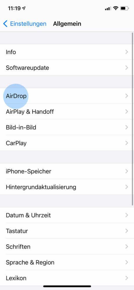 AirDrop auswählen