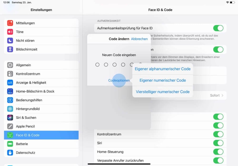 iPad Code ändern mit verschiedenen Formaten