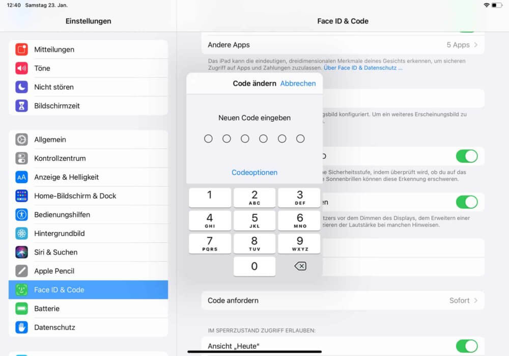 6-stelligen iPad Code ändern