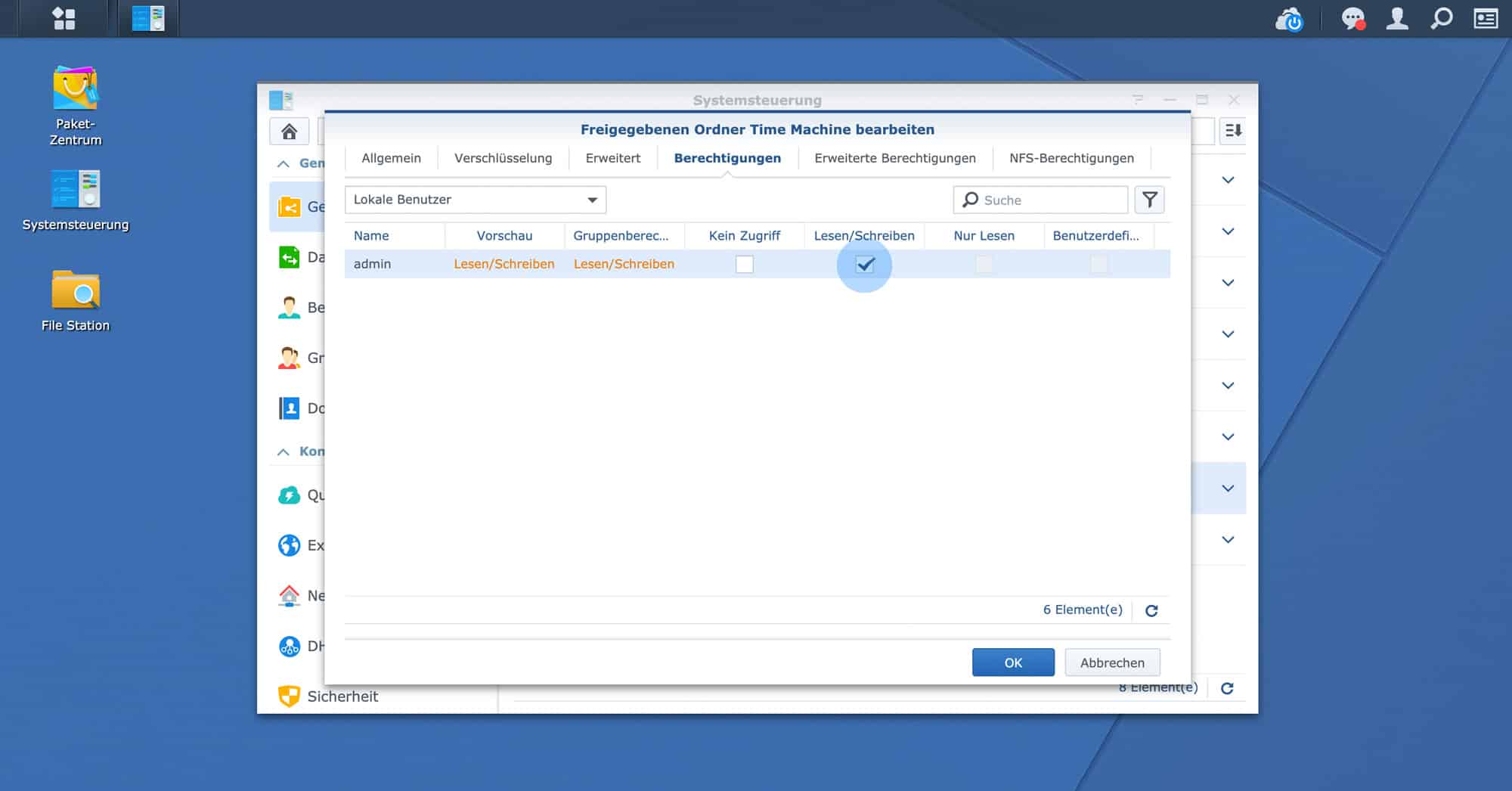 Zugriff für Time Machine Backup erteilen
