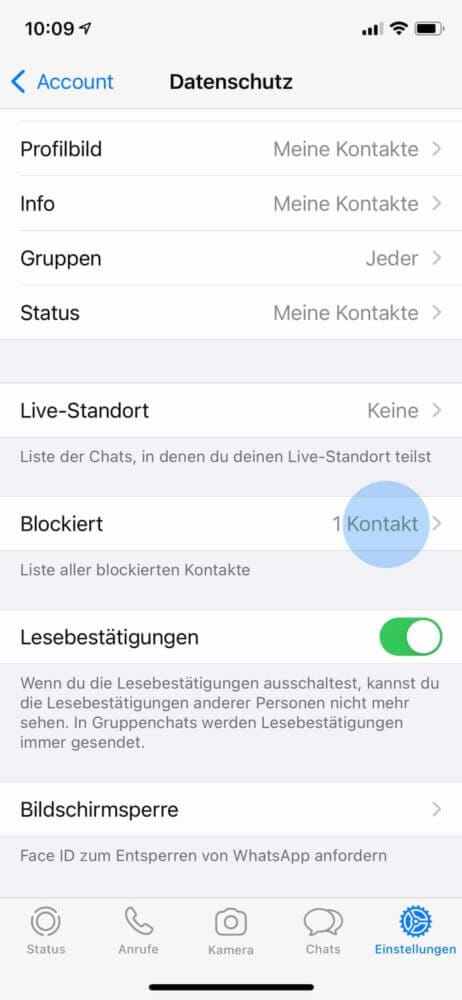 WhatsApp Kontakt blockieren über Einstellungen