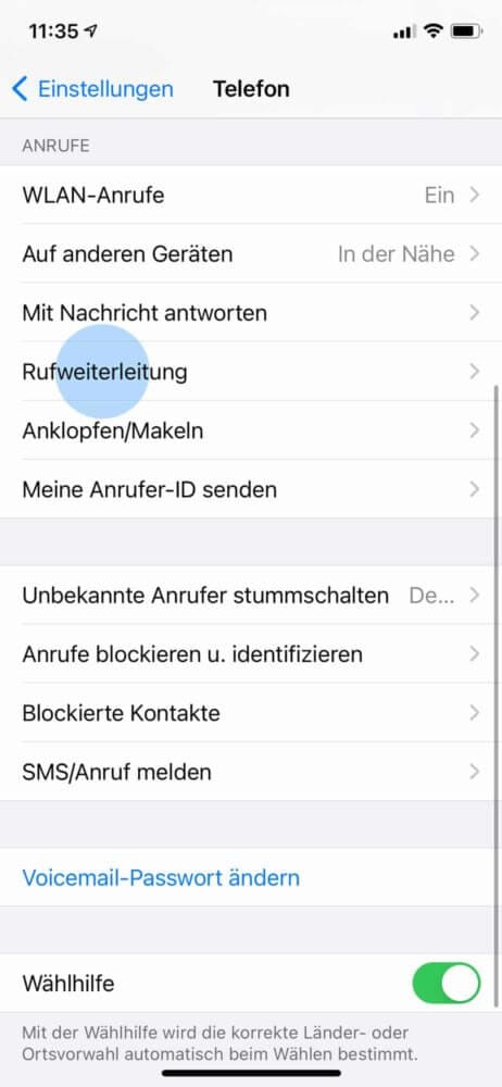 Rufweiterleitung auswählen