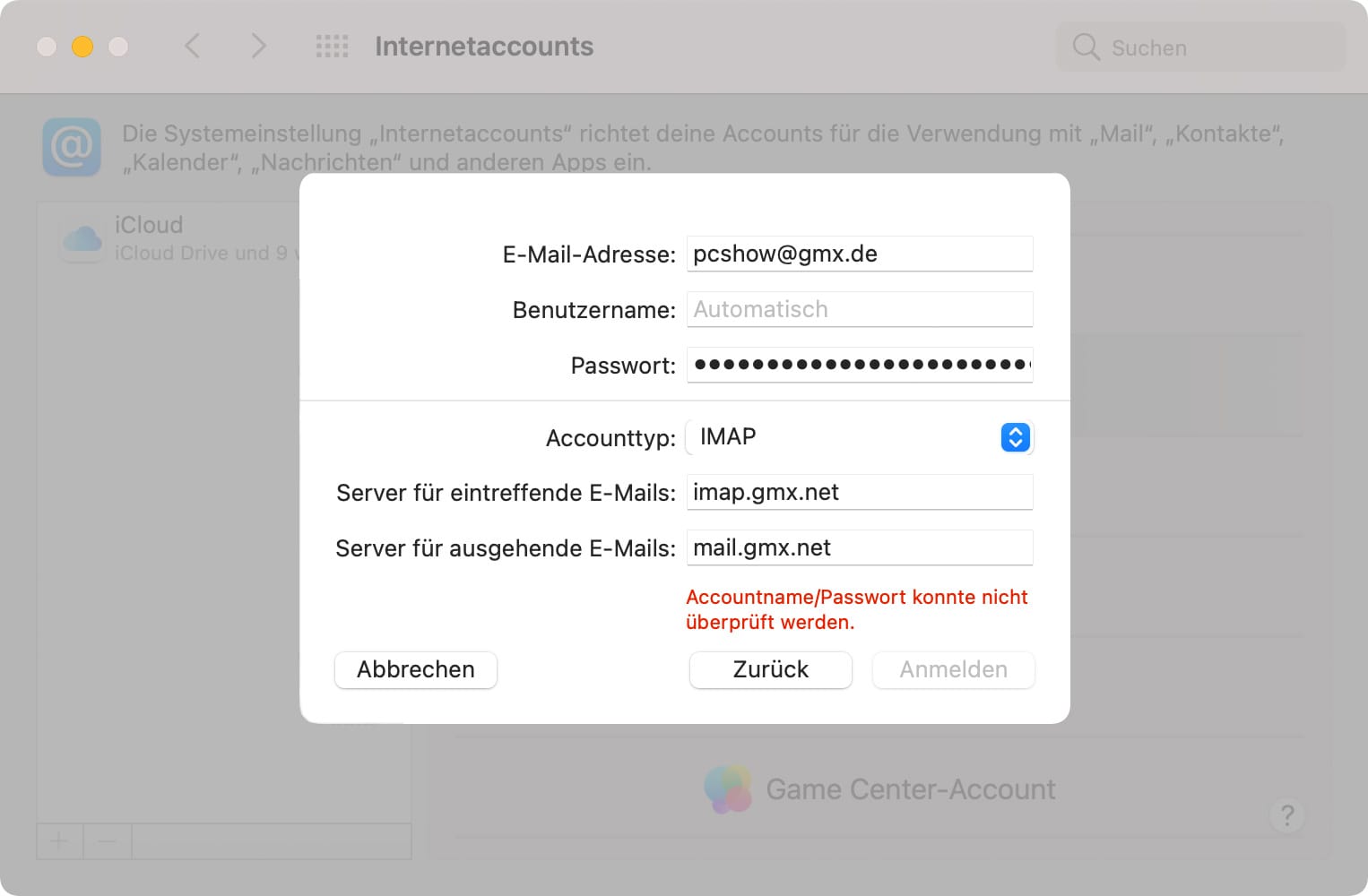 Weitere Daten ergänzen um Apple Mail einzurichten