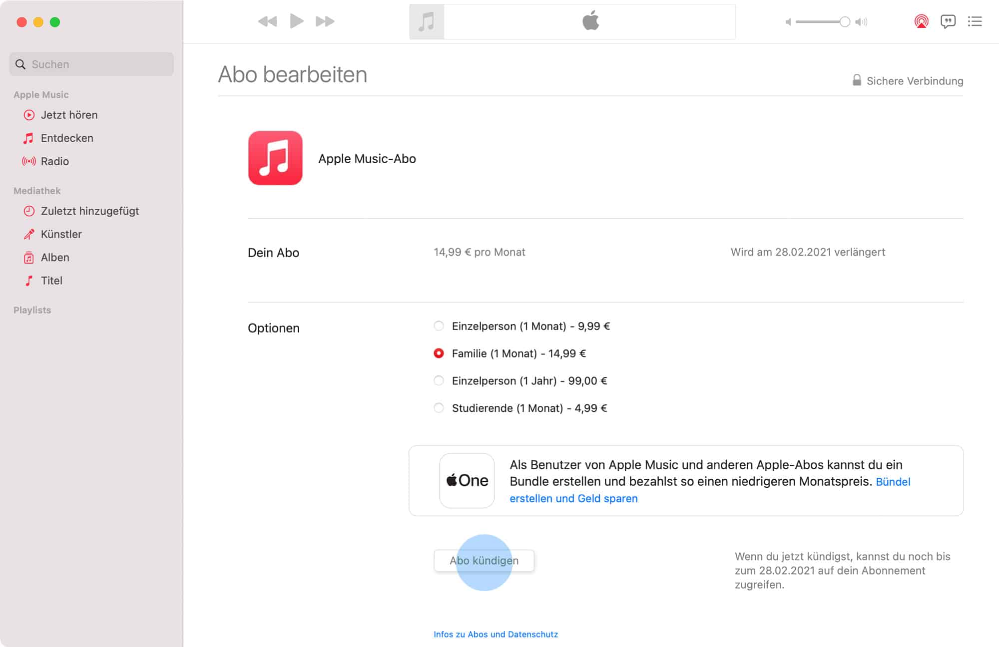 Apple Music kündigen am Mac