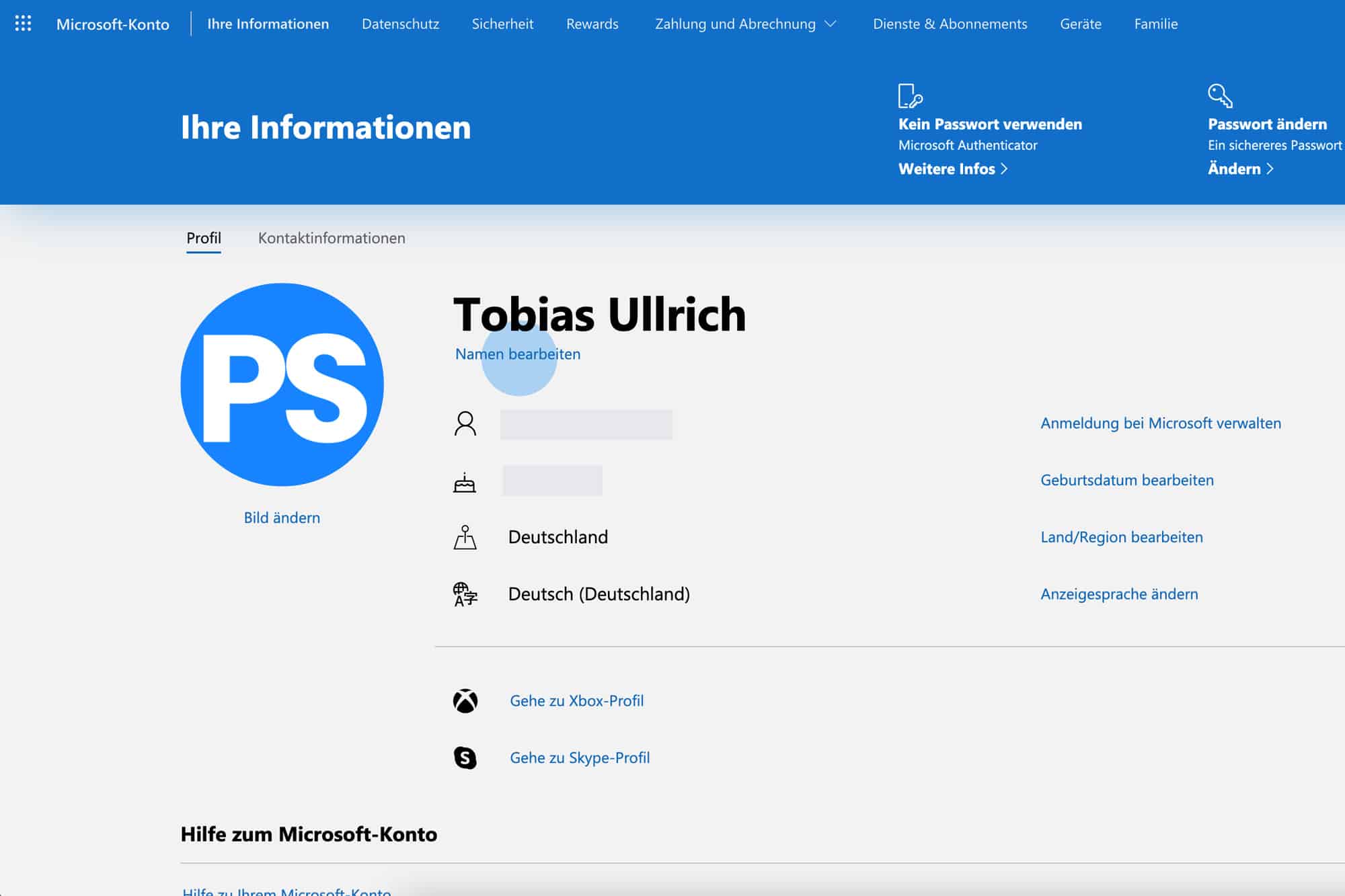 Benutzername ändern bei microsoft.com