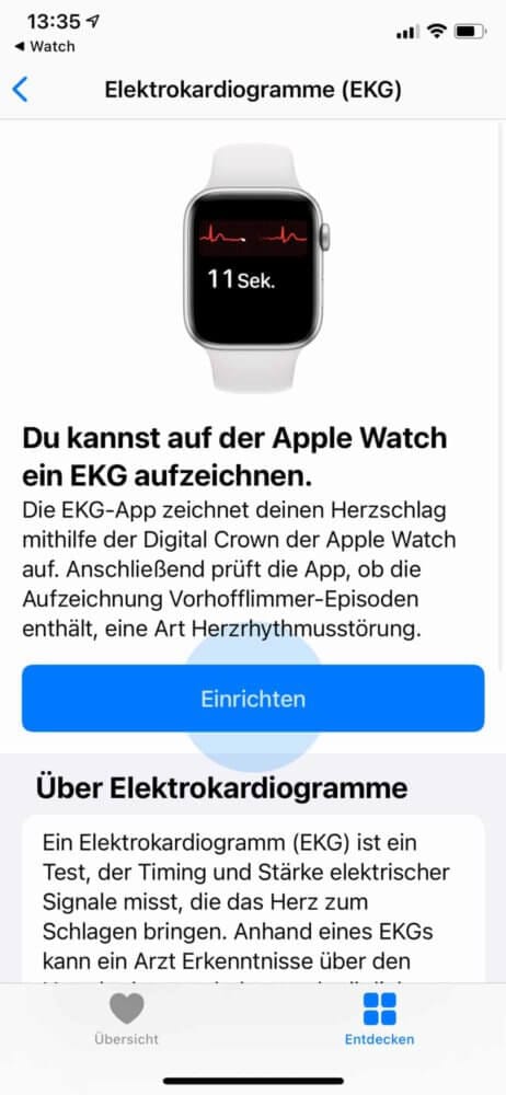Apple Watch EKG Einrichtung starten