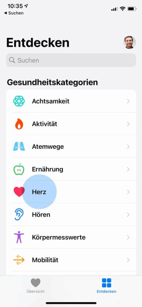 Herz-Informationen auswählen