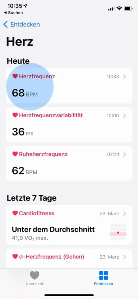 Apple Watch: Puls Messergebnisse anzeigen