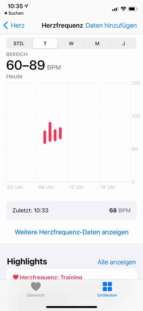 Apple Watch Puls messen zeigt Ergebnisse