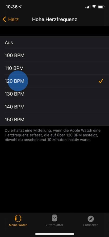 Herzfrequenz auswählen