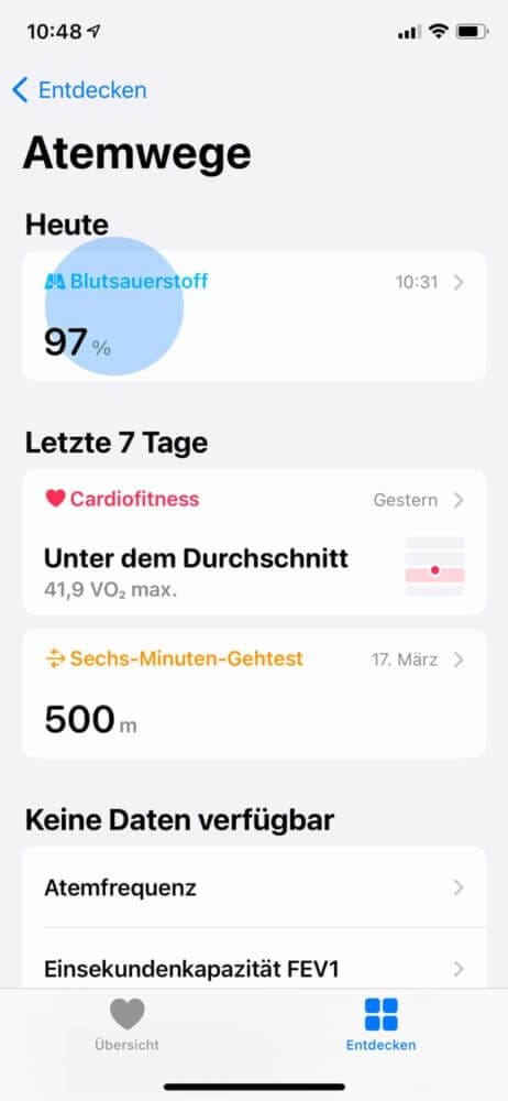 Apple Watch Blutsauerstoff Messwerte anzeigen