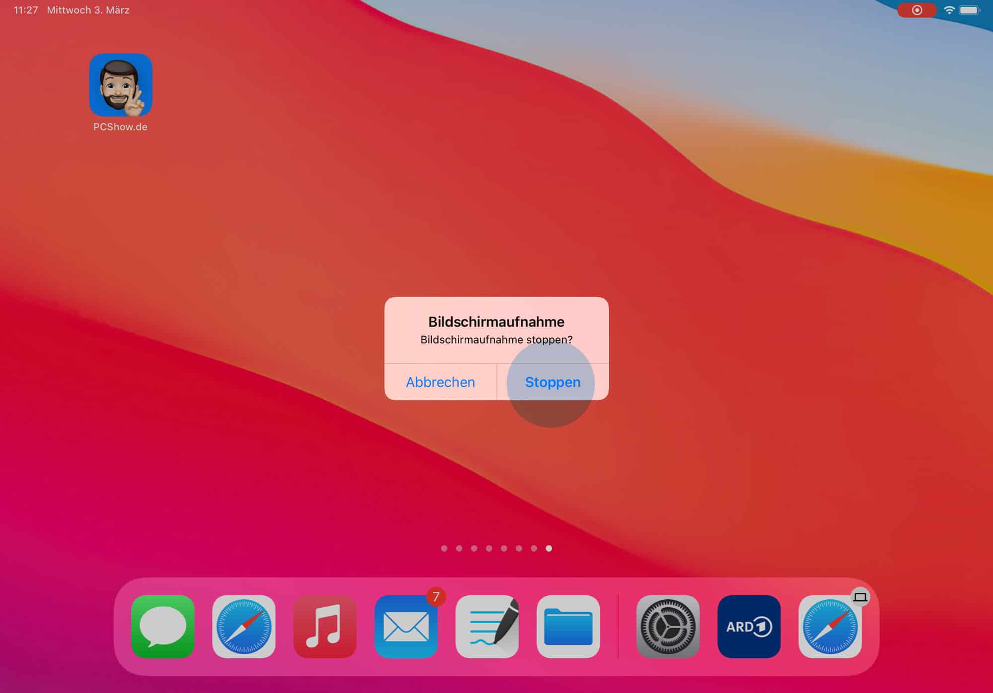 iPad Bildschirmaufnahme beenden