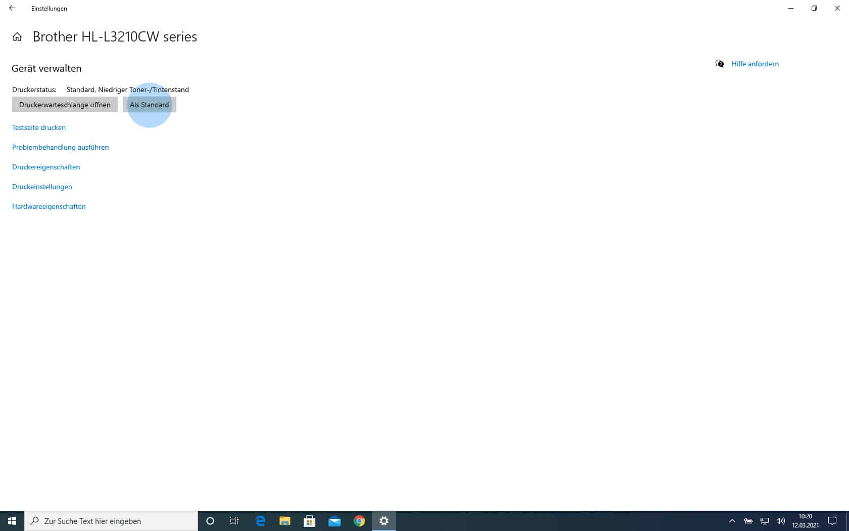 Windows 10 Standarddrucker festlegen durch Verwaltung