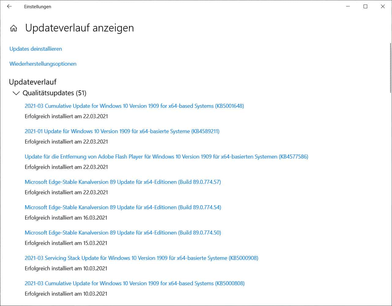 Windows 10 startet nicht - Updateverlauf anzeigen lassen