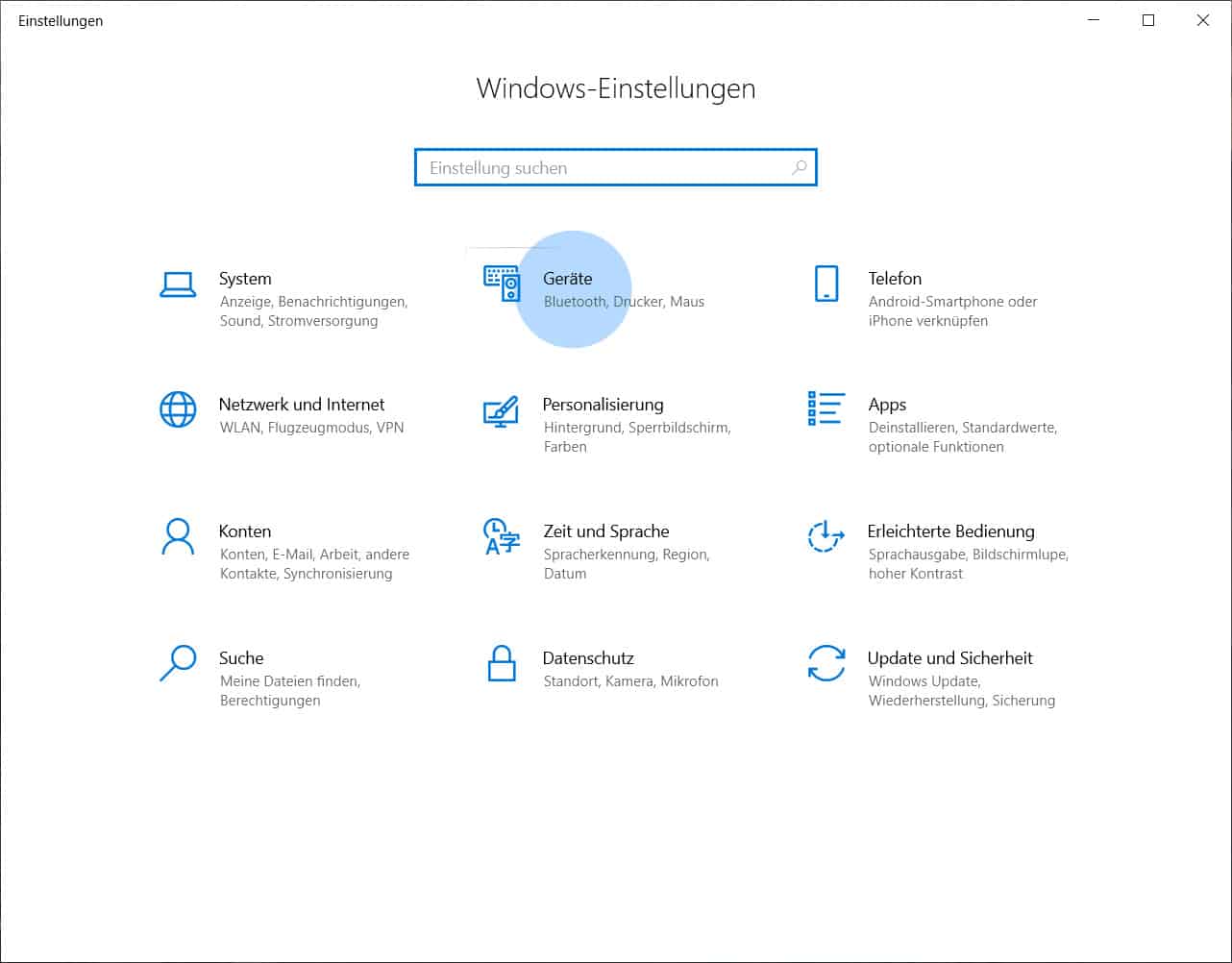 Drucker installieren unter Windows 10 per Geräte-Einstellungen