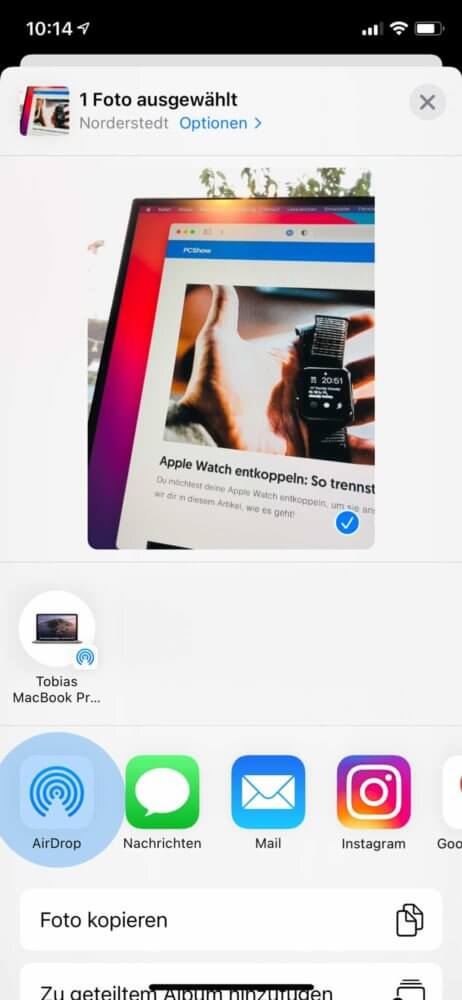 Fotos von iPhone auf Mac übertragen mit AirDrop