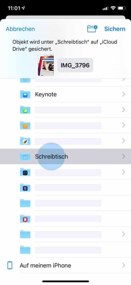 Ordner in iCloud auswählen