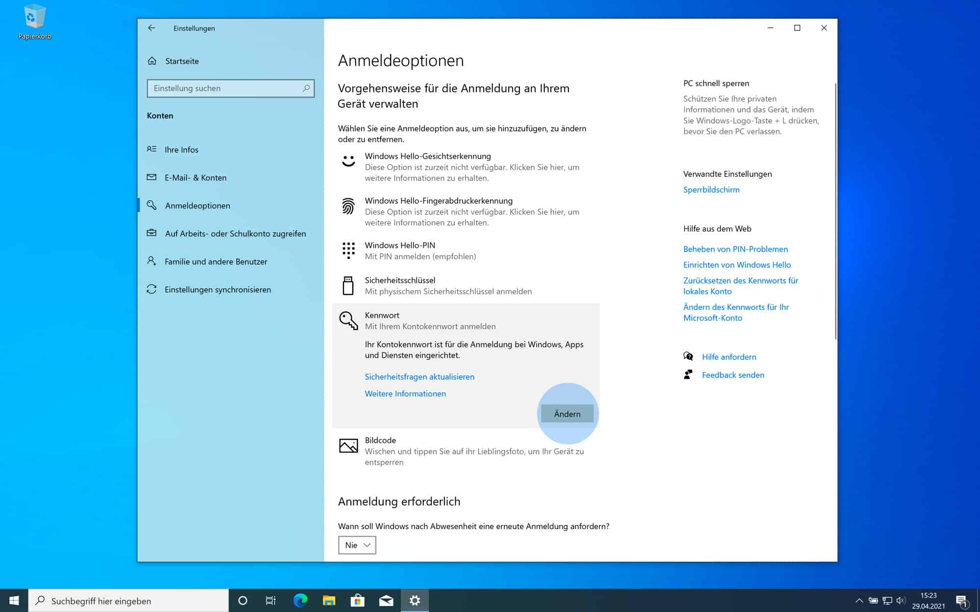 Passwort ändern Windows 10