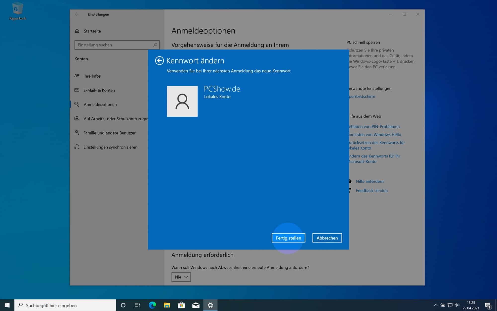 Passwort ändern Windows 10 bestätigen