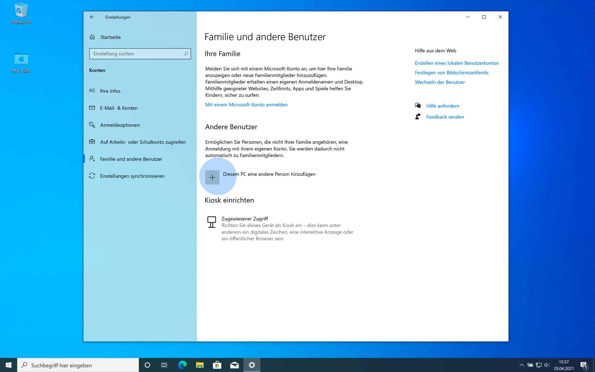 Windows 10 Benutzer anlegen