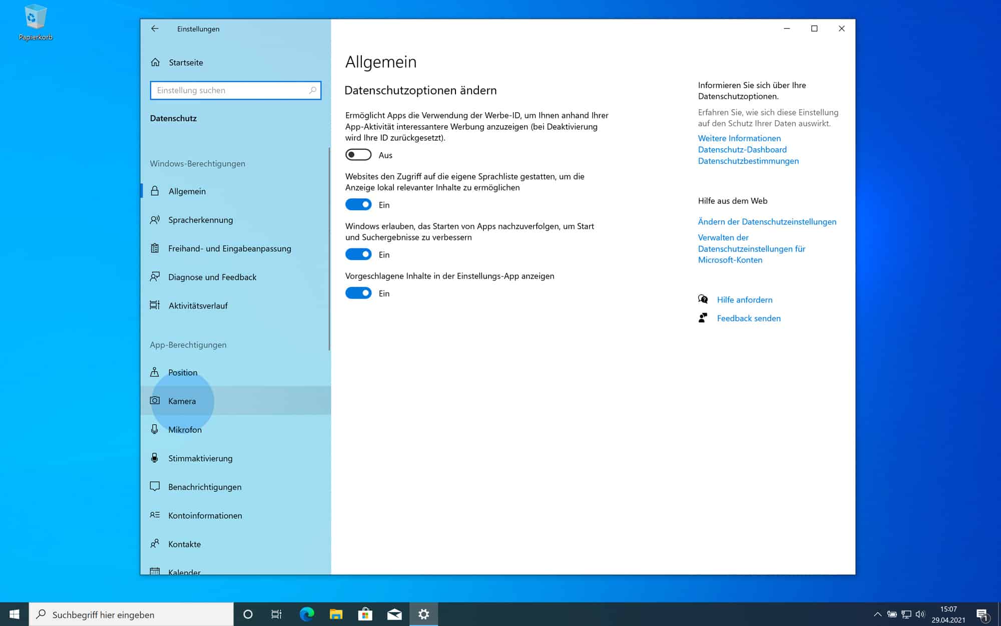 Windows 10 Kamera aktivieren